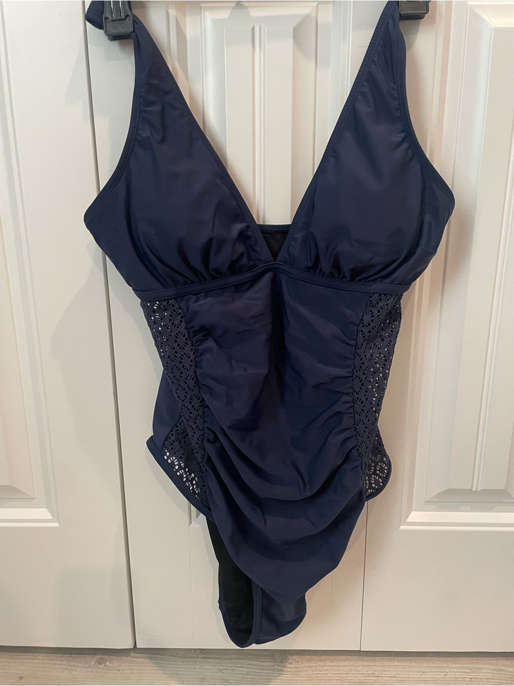 Cupshe Navy Blue One-Piece Swimsuit with Crochet Side Panels